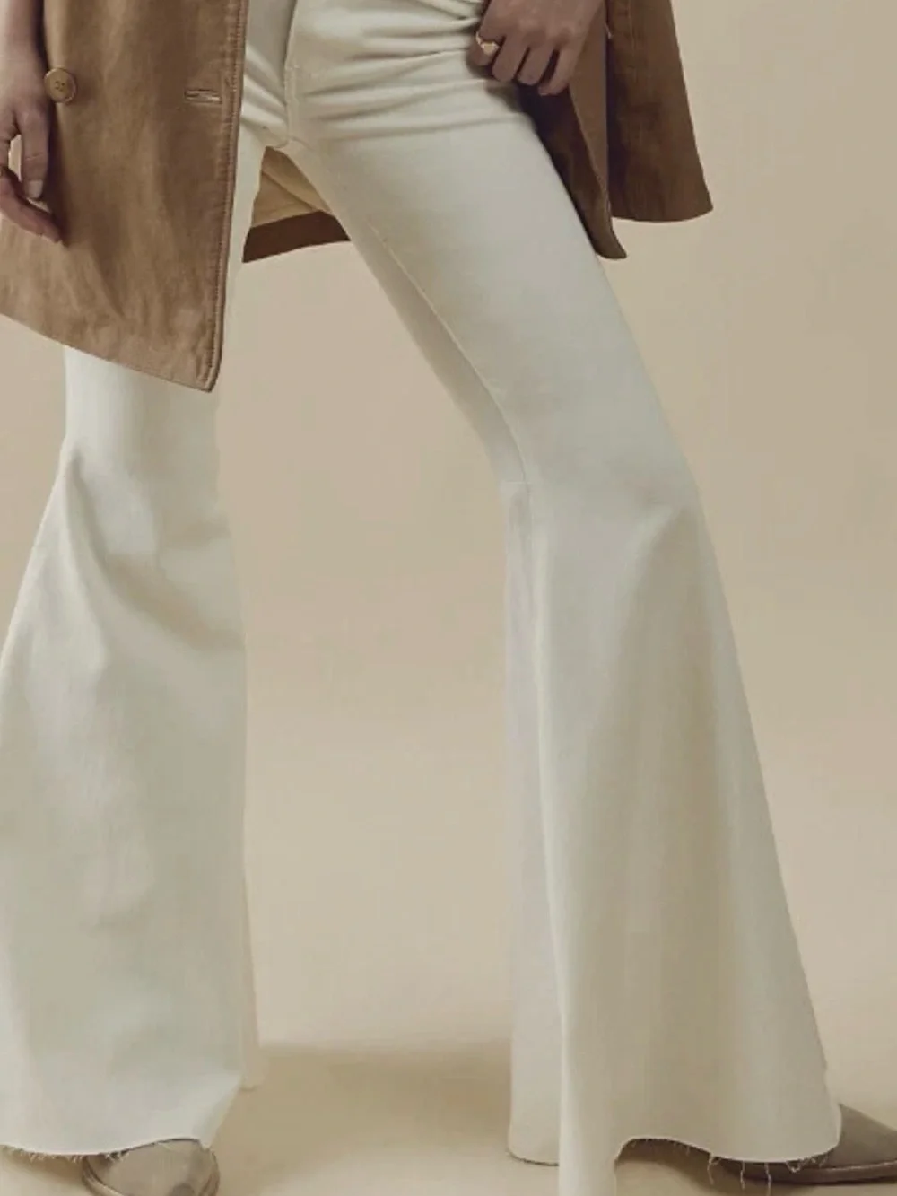 Free People Cream High-Rise Wide Leg Flare Jeans